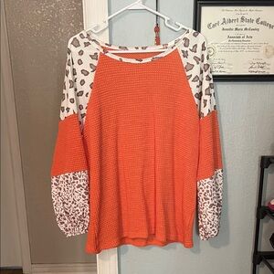 Orange and White Patterned Long Sleeve Top